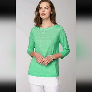 J. Jill Linen Shirt 3/4 Sleeves Spring Green Size Large Tall